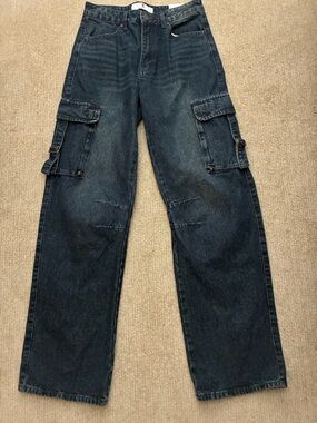 Women’s flying angel Straight Cargo Jeans in Dark Blue